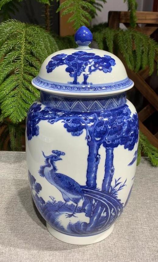柴窑青花百鸟朝凤状元罐 商品图0