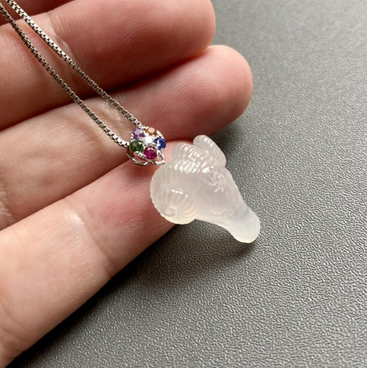 冰种翡翠羊羊得意18k白金钻石彩宝镶嵌 商品图8