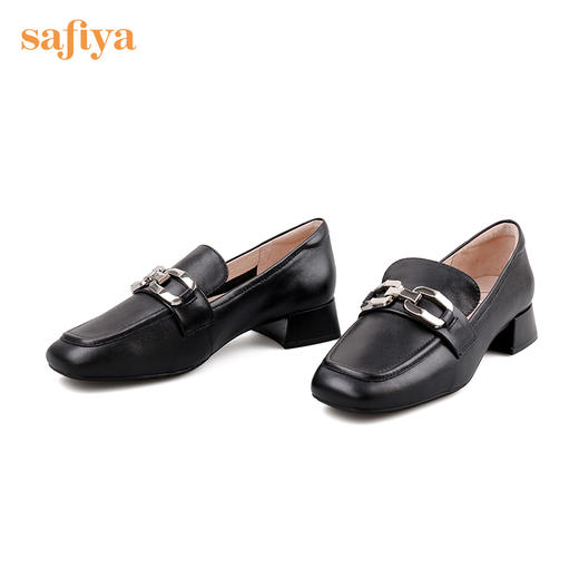 Safiya/索菲娅 方头小皮鞋2022年秋季新款款牛皮浅口休闲一脚蹬乐福鞋 SF23112080 商品图9
