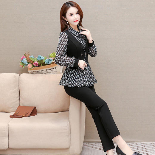 YWE 21B078时尚两件套装女修身显瘦气质格子 商品图1