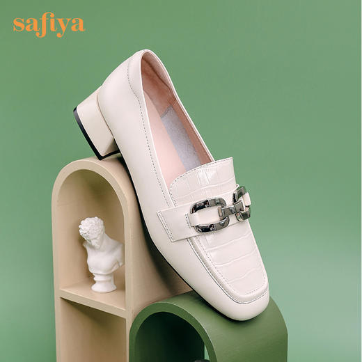Safiya/索菲娅 方头小皮鞋2022年秋季新款款牛皮浅口休闲一脚蹬乐福鞋 SF23112080 商品图1