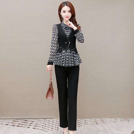 YWE 21B078时尚两件套装女修身显瘦气质格子 商品图2