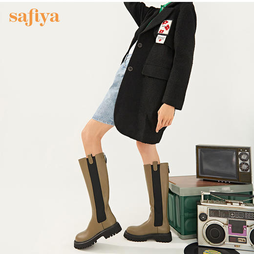 Safiya/索菲娅 帅气潮酷长靴2022年冬季新款弹力不过膝厚底长筒靴 SF24117130 商品图2