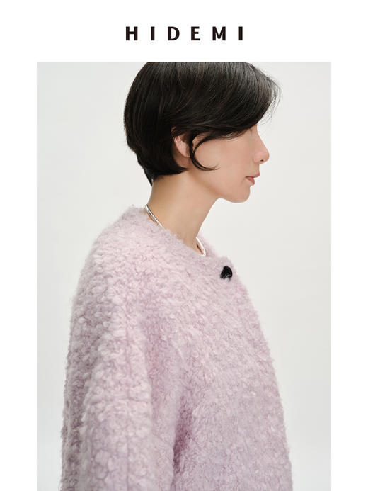 HIDEMI 圈圈马海毛廓形袖极简短大衣 水杉绿/浪漫紫 商品图5