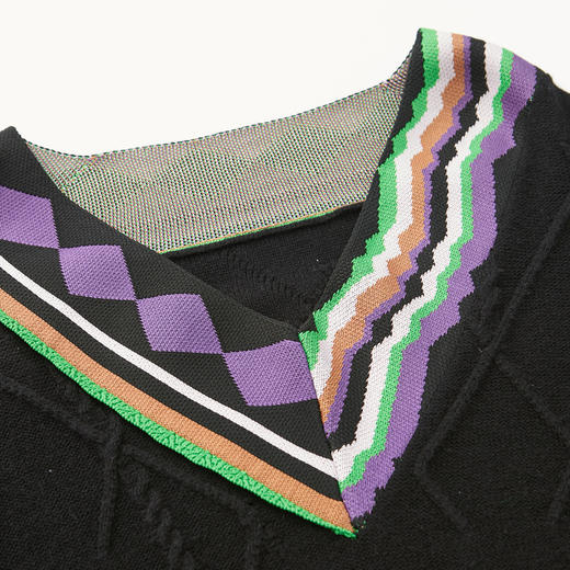 谜底2022秋新款复古V领宽松百搭时尚针织衫毛衫长袖女223MZ1378 商品图3