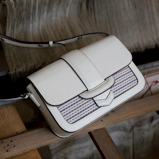 饮水鸟非遗江南手织布真皮百搭包 豆腐包 水波纹 商品图2