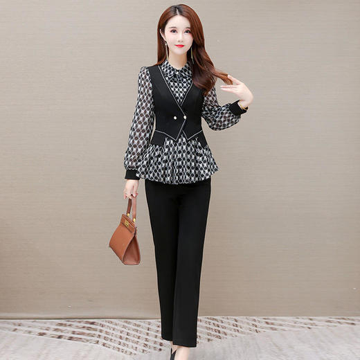 YWE 21B078时尚两件套装女修身显瘦气质格子 商品图0