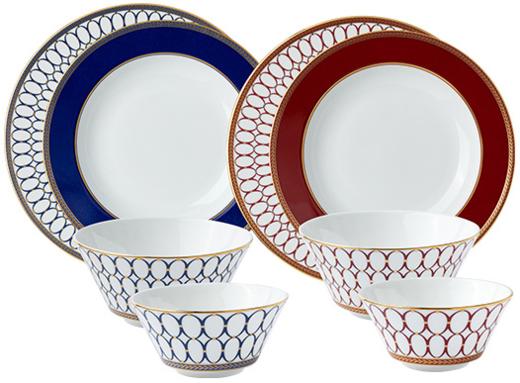 【团购展示】WEDGWOOD玮致活 金粉年华两人食4盘4碗套组（蓝配红） 商品图0