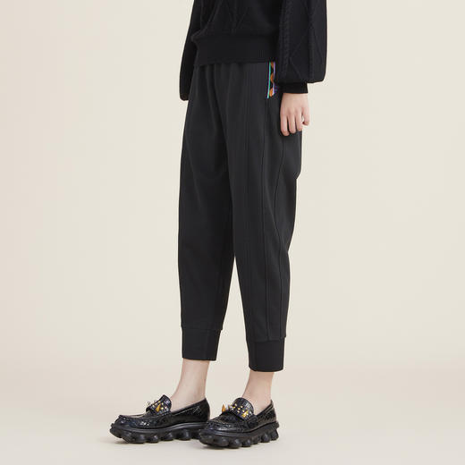 谜底2022秋新款时尚百搭休闲宽松九分裤毛织拼接束脚女223MK1041 商品图1