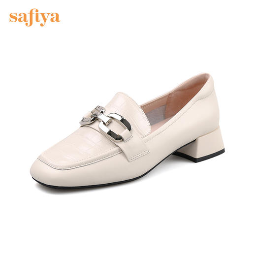 Safiya/索菲娅 方头小皮鞋2022年秋季新款款牛皮浅口休闲一脚蹬乐福鞋 SF23112080 商品图3
