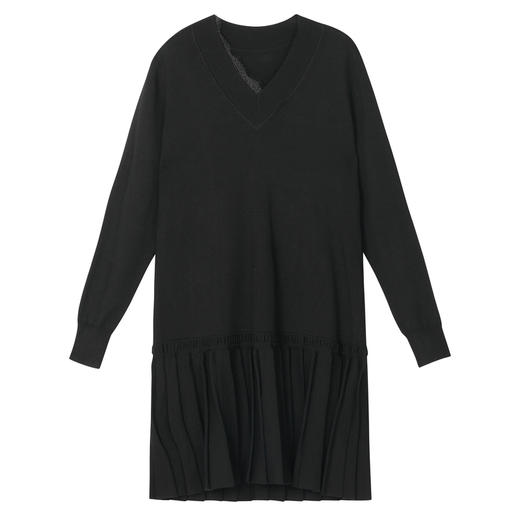 谜底2022秋新款套头V领蕾丝拼接中长款宽松针织连衣裙女223MZ1310 商品图4