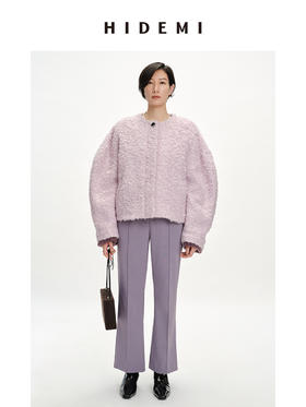 HIDEMI 圈圈马海毛廓形袖极简短大衣 水杉绿/浪漫紫