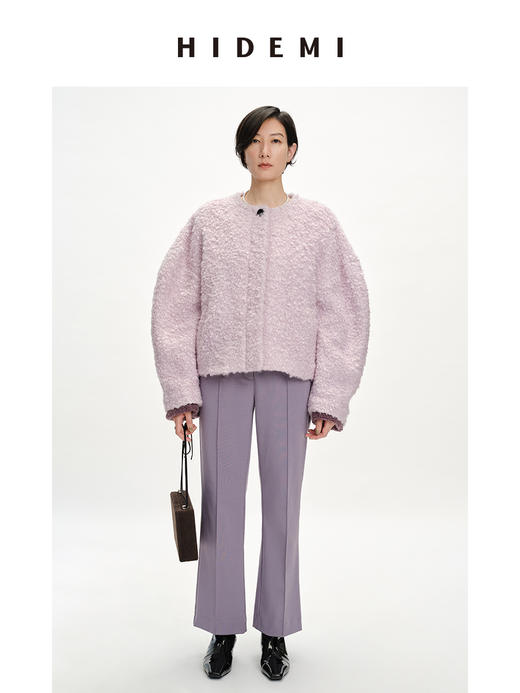HIDEMI 圈圈马海毛廓形袖极简短大衣 水杉绿/浪漫紫 商品图0