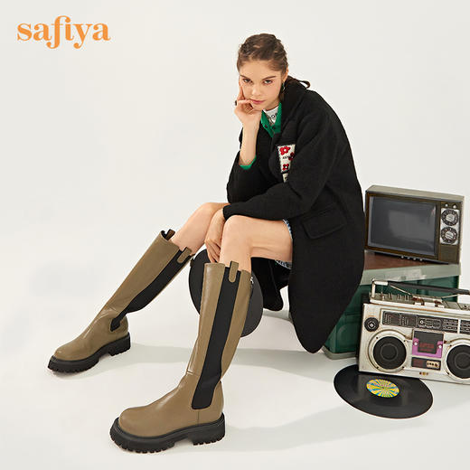 Safiya/索菲娅 帅气潮酷长靴2022年冬季新款弹力不过膝厚底长筒靴 SF24117130 商品图1