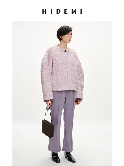 HIDEMI 圈圈马海毛廓形袖极简短大衣 水杉绿/浪漫紫 商品图2