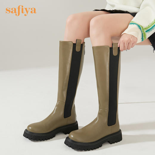 Safiya/索菲娅 帅气潮酷长靴2022年冬季新款弹力不过膝厚底长筒靴 SF24117130 商品图4