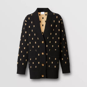 【一】BURBERRY 巴宝莉 女士TB专属标识装饰羊毛混纺宽松针织开衫 黑色 8021033 A1189