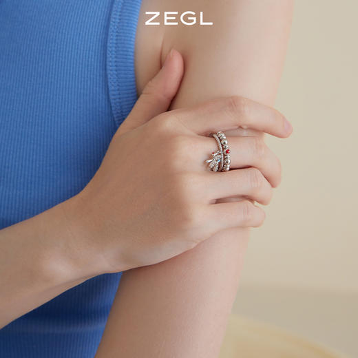 ZEGL设计师气球狗狗彩色戒指女小众设计多巴胺笑脸花朵彩虹食指开口戒子 商品图3