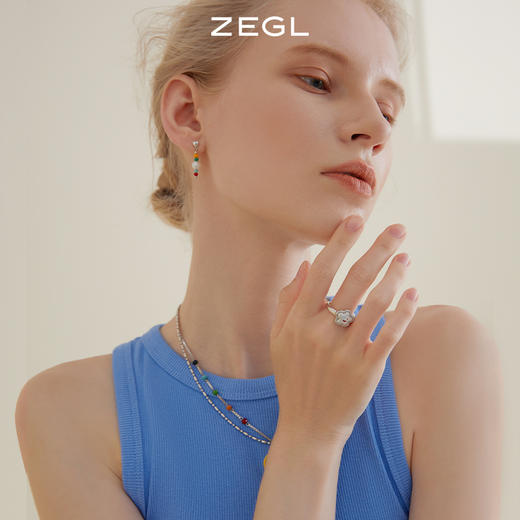 ZEGL设计师气球狗狗彩色戒指女小众设计多巴胺笑脸花朵彩虹食指开口戒子 商品图5