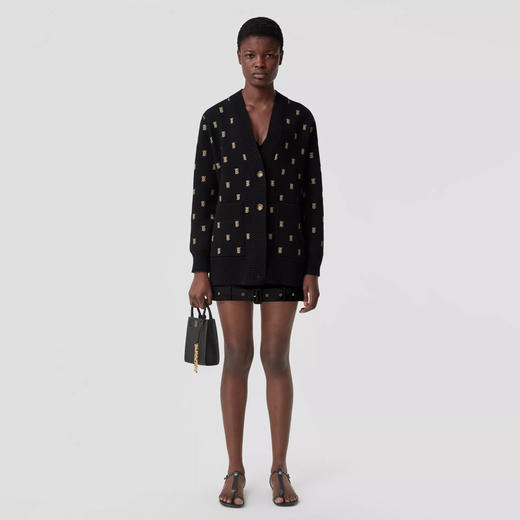 【一】BURBERRY 巴宝莉 女士TB专属标识装饰羊毛混纺宽松针织开衫 黑色 8021033 A1189 商品图3