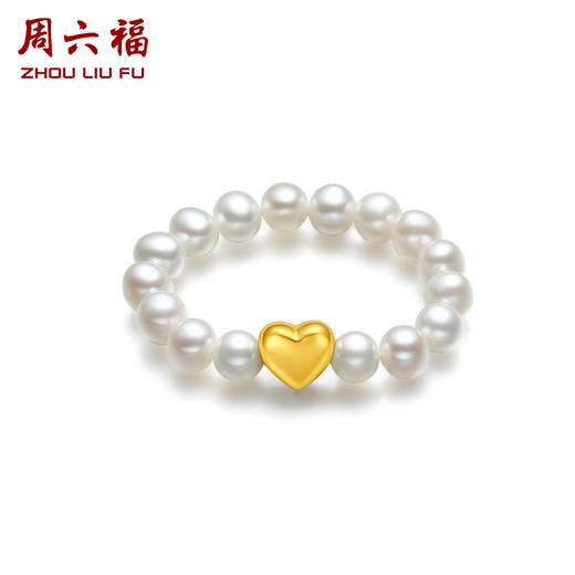 周六福4D黄18K珍珠戒指 优雅 爱心造型时尚可爱百搭送女生 商品图0