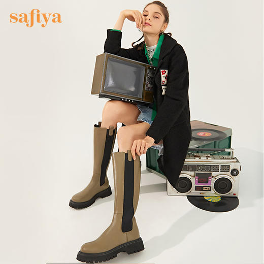 Safiya/索菲娅 帅气潮酷长靴2022年冬季新款弹力不过膝厚底长筒靴 SF24117130 商品图0