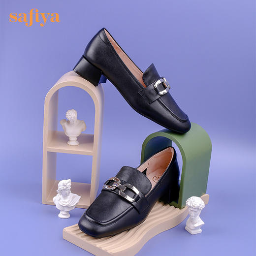 Safiya/索菲娅 方头小皮鞋2022年秋季新款款牛皮浅口休闲一脚蹬乐福鞋 SF23112080 商品图6