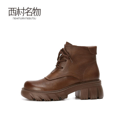 西村名物短靴女2022秋冬新款真皮英伦系带休闲厚底马丁靴女44251 商品图1