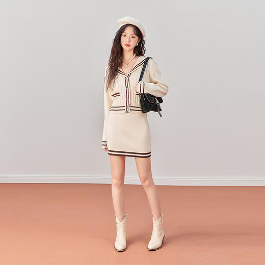 西遇针织半身裙女2022年秋季新款高腰拼接撞色修身显瘦包臀A字裙11921585 商品图4