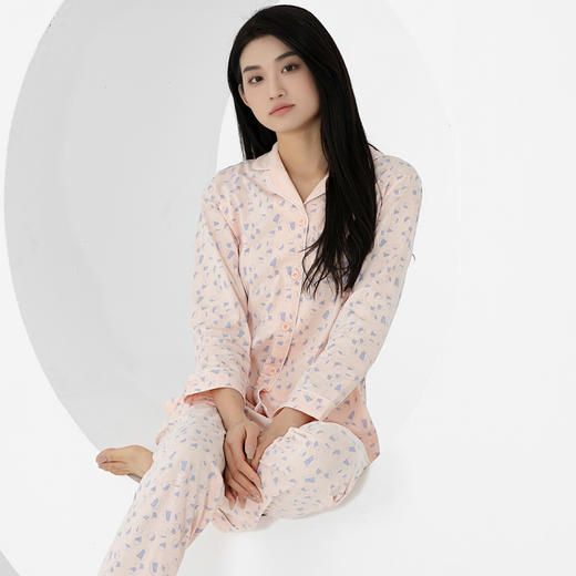 爱帝女士纯棉长袖睡衣菱形印花家居服 商品图2