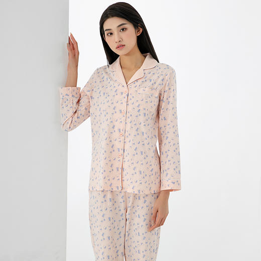 爱帝女士纯棉长袖睡衣菱形印花家居服 商品图1