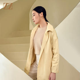 佐尔美秋季新款 时尚纯色带帽中长风衣女E23FZ13