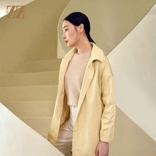 佐尔美秋季新款 时尚纯色带帽中长风衣女E23FZ13 商品图0