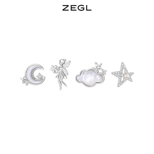ZEGL设计师秋夜甜梦系列星月云朵仙子耳钉女贝壳耳环925银针耳饰 商品图0