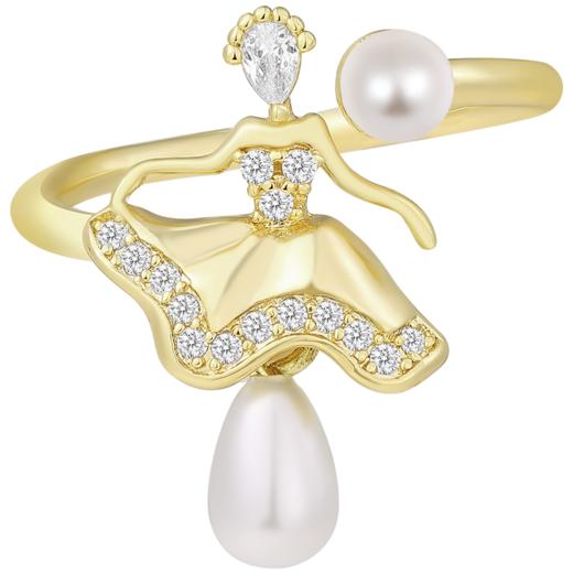 ZEGL设计师舞者系列人造珍珠戒指女小众设计指环开口可调节食指戒 商品图5