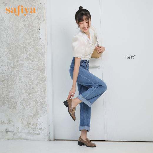 【七夕佳礼】Safiya/索菲娅 商场同款2023秋季新款小皮鞋复古英伦风漆皮圆头粗跟深口乐福鞋 SF33112420/SF23112420 商品图3