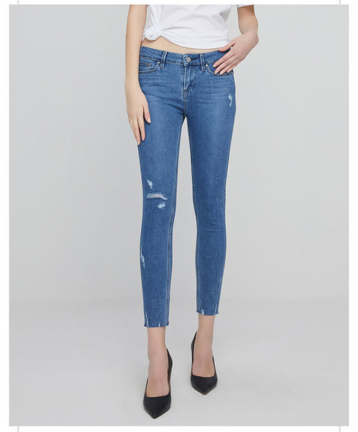 Lee优形丹宁破洞修身显瘦女式九分牛仔裤L124003AL10S 商品图0