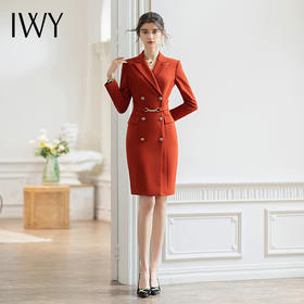红色职业连衣裙女秋季英伦风双排扣西装裙子高级感职场通