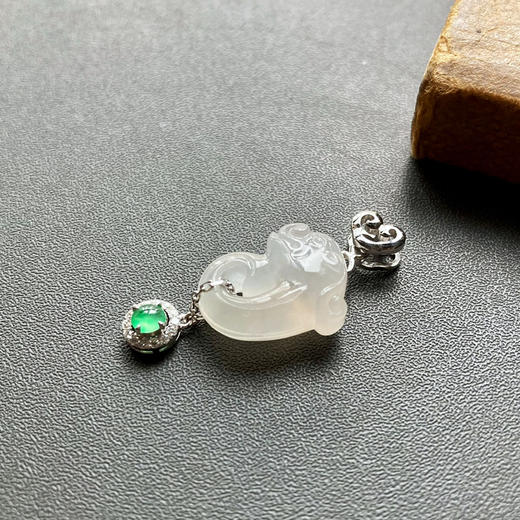 冰种厚庄翡翠龙如意18k白金钻石镶嵌 商品图1