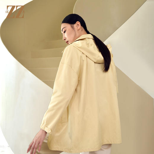 佐尔美秋季新款 时尚纯色带帽中长风衣女E23FZ13 商品图4