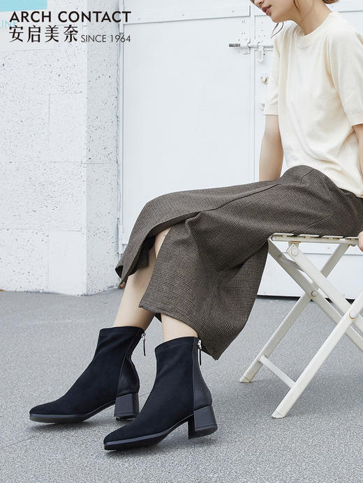 ARCHCONTACT安启美奈柔软粗跟方头女靴 商品图3