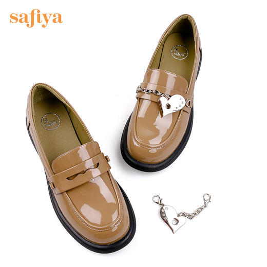 Safiya/索菲娅 小皮鞋2022秋季新品潮学院风小众少女爱心链条乐福鞋 SF23112010 商品图9