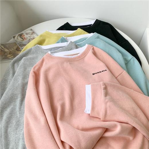 黛唯梵假两件字母刺绣圆领套头卫衣女春秋宽松显瘦新款百搭减龄学生上衣 商品图0