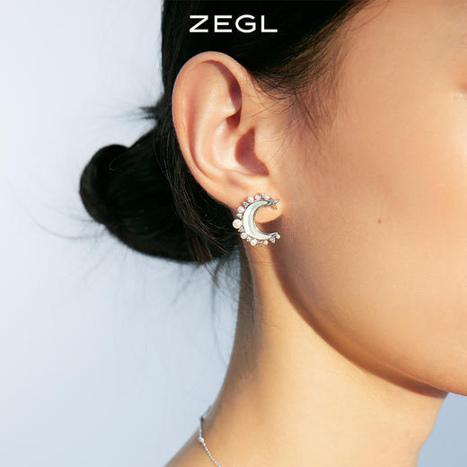 ZEGL设计师秋夜甜梦系列星月耳钉女2022年新款潮贝壳耳环银针耳饰 商品图3
