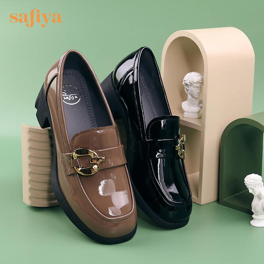 【七夕佳礼】Safiya/索菲娅 商场同款2023秋季新款小皮鞋复古英伦风漆皮圆头粗跟深口乐福鞋 SF33112420/SF23112420 商品图8