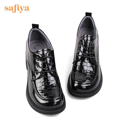 Safiya/索菲娅 2024新款复古英伦风压花牛皮系带粗跟小皮鞋女 SF23112415/SF31112415/SF41112415 商品图4