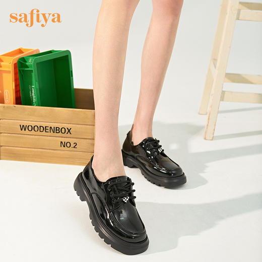 Safiya/索菲娅 深口鞋2022年秋季新款甜趣职场通勤系带小皮鞋女 SF23112013 商品图3