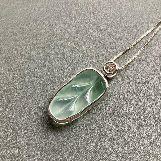 高冰到玻璃种翡翠叶子18k白金钻石镶嵌 商品图7