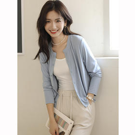【拍2件99元】韩式小开衫秋款圆领纽扣针织衫宽松百搭纯色棉打底衫长袖外套