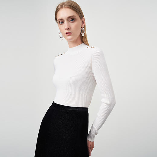 EITIE爱特爱秋新款100%绵羊毛小立领套头纯色薄款打底基础款修身针织衫C2201008 商品图6